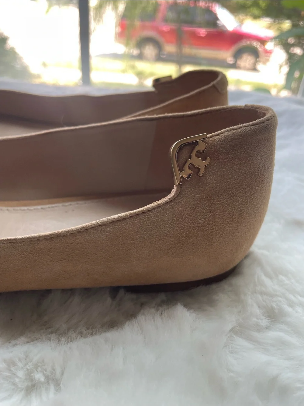 Tory Burch Tan Suede Logo Ballet Flat